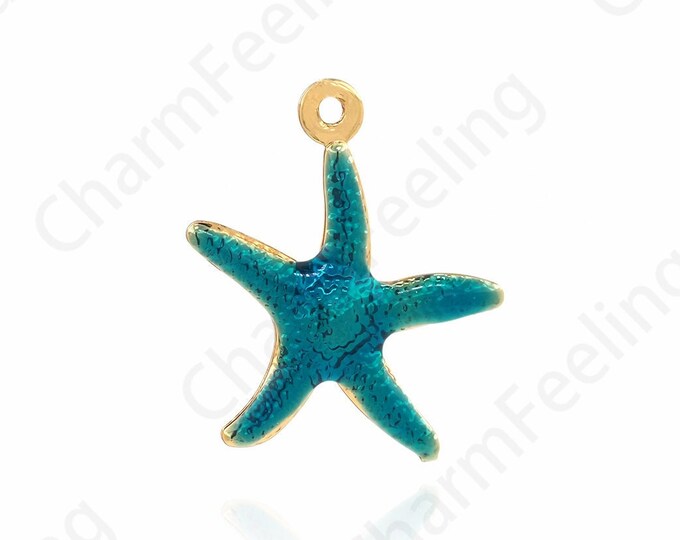 18K Gold Filled Starfish Necklace,Enamel Starfish Pendant, Sea Creature Charm, Starfish Pendant, DIY Jewelry Accessories 17.5x15.5x2.5mm