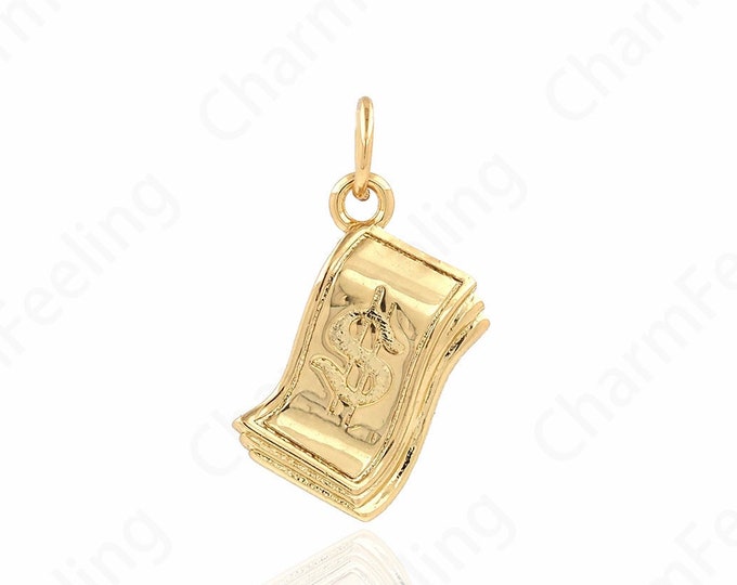 Sign Pendant, Money Charm, 18K Gold Filled Dollar Sign Pendant, Micropavé CZ Money Sign Necklace, Dollar Charm, 19.6x13x2.5mm