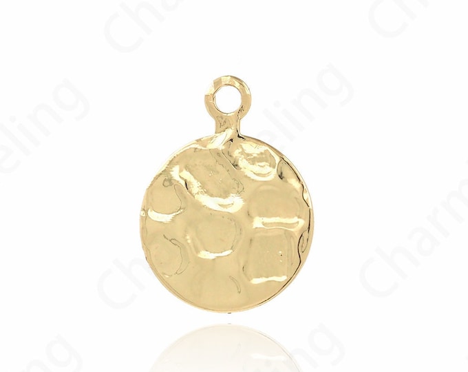 100pcs Round Pendant, 18K Gold Filled Hammered Necklace, Flat Necklace, Hammered Charms, DIY Jewelry Supplies, 13.5x10x0.6mm