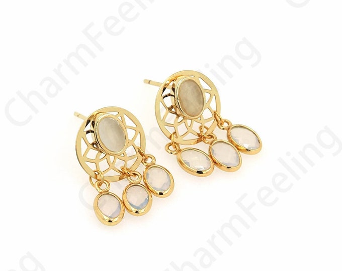 Micropavé CZ Dainty Earrings, Filigree Earrings, Bohemian Earrings, 18K Gold Filled Round Earrings, DIY Jewelry Supplies, 21x12mm
