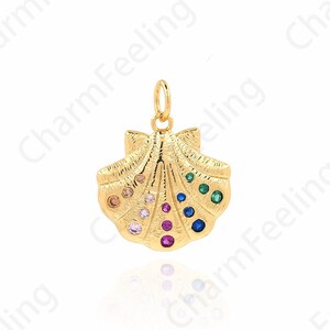 Micropavé CZ Shell Pendant, Beach Charm, 18K Gold Filled Beach Necklace, Shell Necklace, Shell Charm, DIY Jewelry Supplies, 20x16x2.5mm
