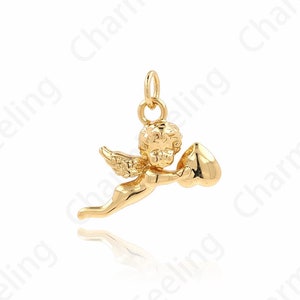 Angel Pendant, Heart Charm, 18K Gold Filled Angel Necklace, Cupid Charm, Cupid Necklace, DIY Jewelry Supplies, 13x15x4.2mm