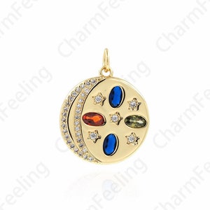 Micropavé CZ Moon Pendant, 18K Gold Filled Star and Moon Pendant, Crescent Moon Charm, Star Charm, DIY Jewelry Accessories,19.4x22.4x2.4mm