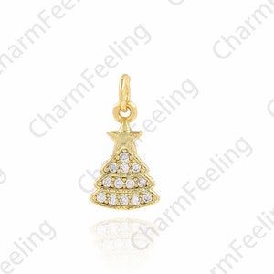 Micropavé CZ Christmas Gift Charm, 18K Gold Filled Christmas Tree Pendant, Christmas Tree Charm, Christmas Tree Necklace, 7.2x14.5x1mm