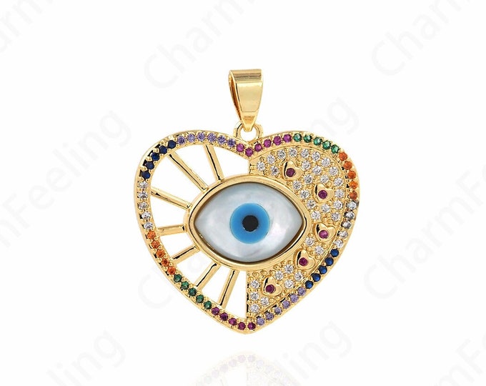 Micropavé CZ Enamel Necklace, 18K Gold Filled Eye Pendant, Magic Enamel Necklace, Eye Charm, DIY Jewelry Accessories 32.5x28x4mm
