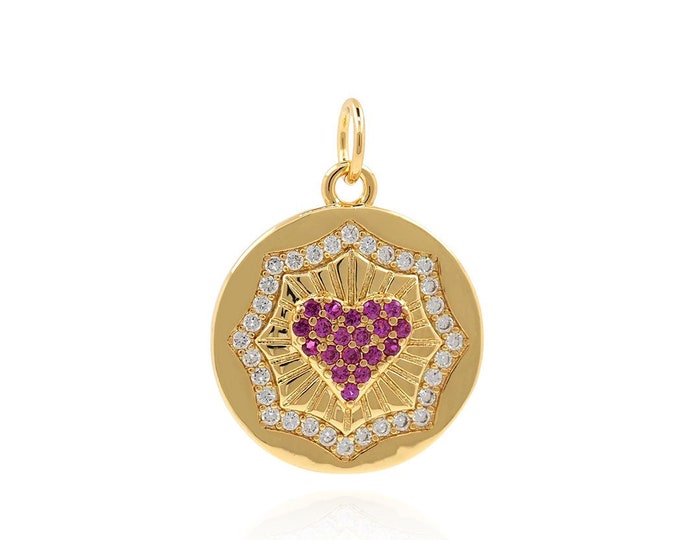 18K Gold Filled Round Heart Pendant,Love Charm, Micropavé CZ Heart Necklace, Love Pendant, DIY Jewelry Accessories, 22x16x2.7mm