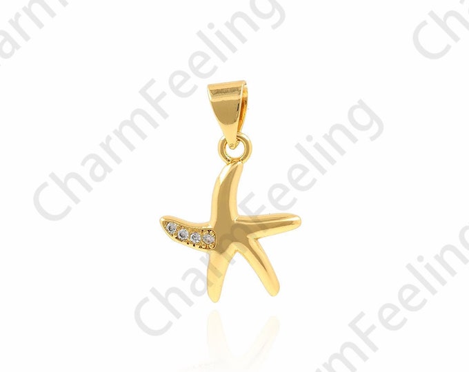 Marine Life Necklace, Starfish Pendant, 18K Gold Filled Starfish Charm, Micropavé CZ Nautical Charm, DIY Jewelry Accessories, 13x20.5x2.5mm