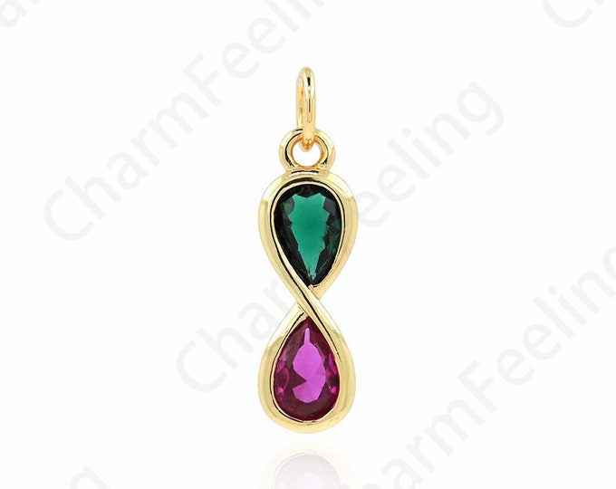 Infinity Pendant, Zircon Charm, 18K Gold Filled Infinity Necklace, Micropavé CZ Symbol Pendant, DIY Jewelry Supplies, 21x5.5x3mm