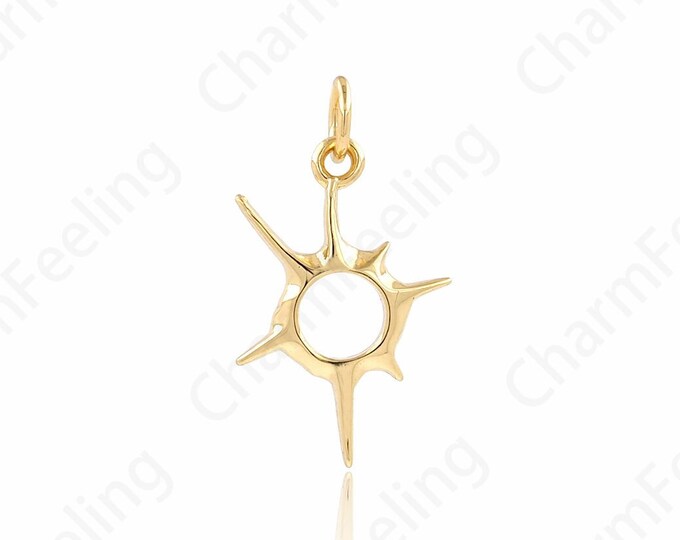 Dainty Round Pendant, Sun Necklace, Sun Charm, Circle Charm, 18K Gold Filled Sun Necklace,DIY Jewelry Supplies, 17.5x10.5x1.5mm