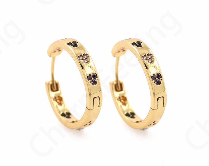 1 Pair,Micropaved CZ Gold Earrings, Simple Heart-Shaped Earrings, 18K Gold Filled Heart-Shaped Earrings, A Gift For Her, 19.3x20x3.5mm