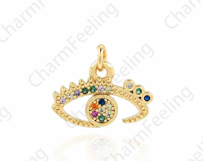 18K Gold Filled Eye Pendant, Eye Necklace, Micropavé CZ Lucky Eye Charm, Eye Charm, Lucky Charm, DIY Jewelry Accessories 15x12x2mm