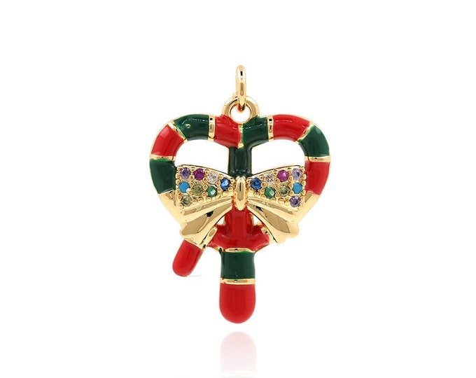 18K Gold Filled Christmas Tree Ornament Pendant, Enamel Charm, Christmas Charm, Christmas Gift, Micropavé CZ Christmas Pendant, 21x15x3mm