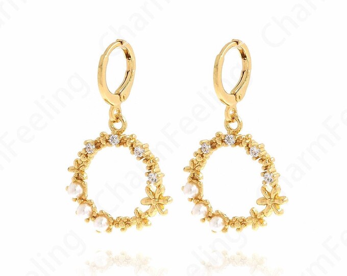18K Gold Filled Pendant Earrings, Earring Pendants, Hollow Round Earrings, DIY Jewelry Accessories 34.5x21x2.3mm