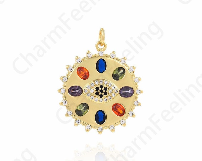 Carved Necklace, 18K Gold Filled Round Pendant, Flower Charm, Plant Pendant, Plant Charm, DIY Jewelry Accessories, 23x28.5x3mm