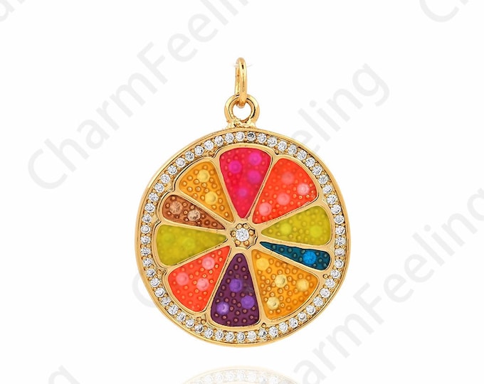 18K Gold Filled Enamel Lemon Necklace, Lemon Slice Pendant, Orange Slice Necklace, Orange Charm, Orange Charm, Fruit Charm,28.5x21.5x2mm