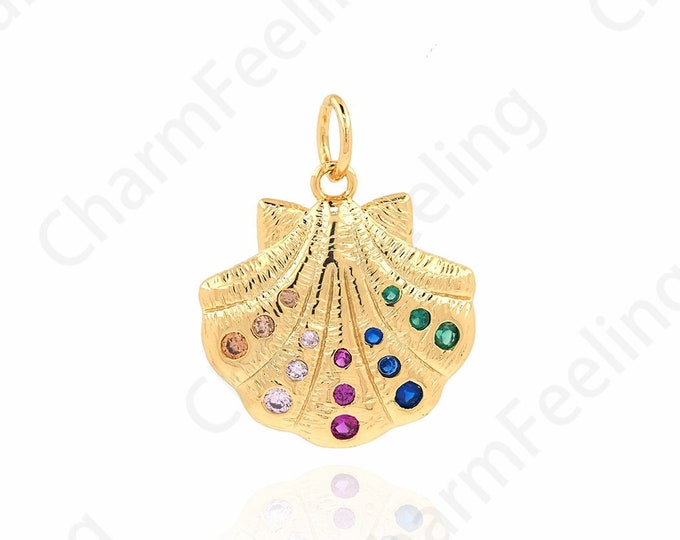 Micropavé CZ Shell Pendant, Beach Charm, 18K Gold Filled Beach Necklace, Shell Necklace, Shell Charm, DIY Jewelry Supplies, 20x16x2.5mm