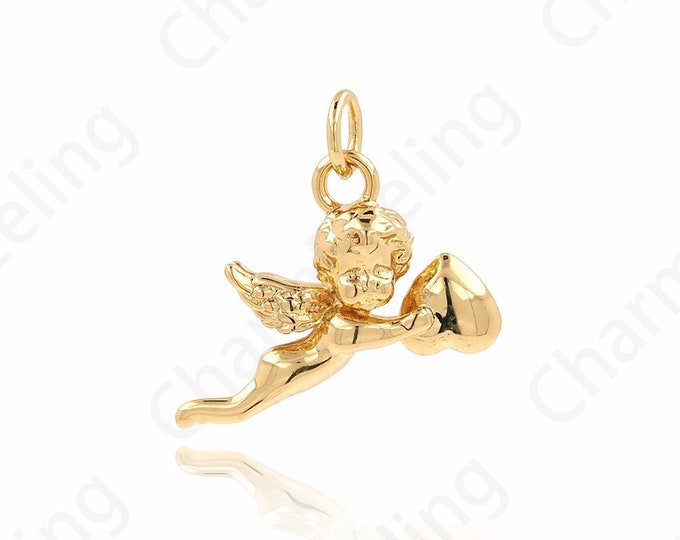 Angel Pendant, Heart Charm, 18K Gold Filled Angel Necklace, Cupid Charm, Cupid Necklace, DIY Jewelry Supplies, 13x15x4.2mm