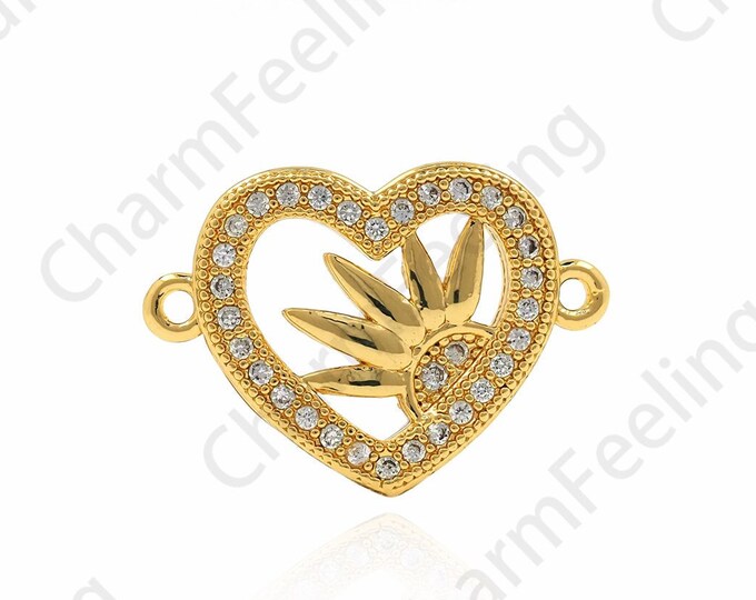 Heart-Shaped Connector,Micropaved CZ Sun Connector,18K Gold Filled Love Connector,Sunshine Charm,Love Charm,Bracelet Accessories,14x20x2mm