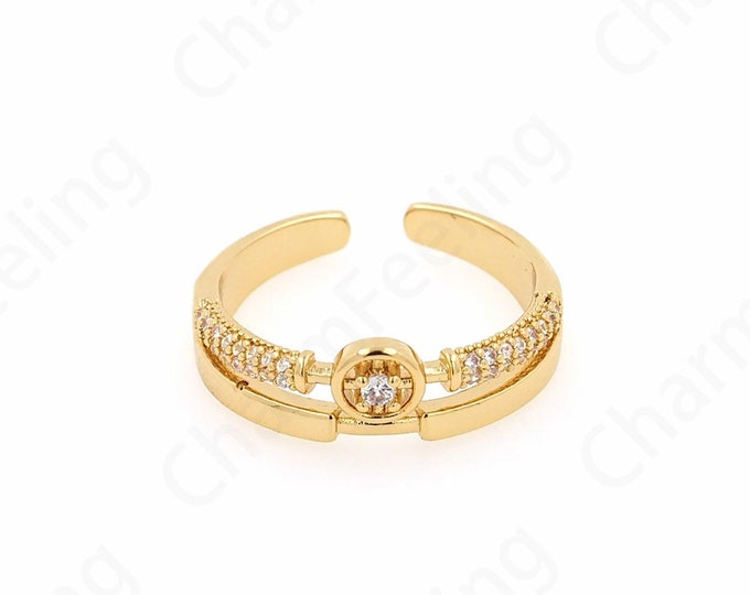 Gold Open Ring,18K Gold Filled Minimalist Thin Ring, Micropavé CZ Daily Ring, Adjustable Ring, Daily Ring,