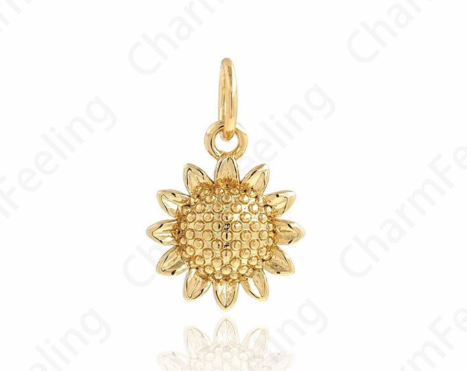 Plant Pendant,Flower Pendant, Sunflower Charm, 18K Gold Filled Round Pendant,Flower Charm,DIY Jewelry Accessories, 14.5x9.5x3mm