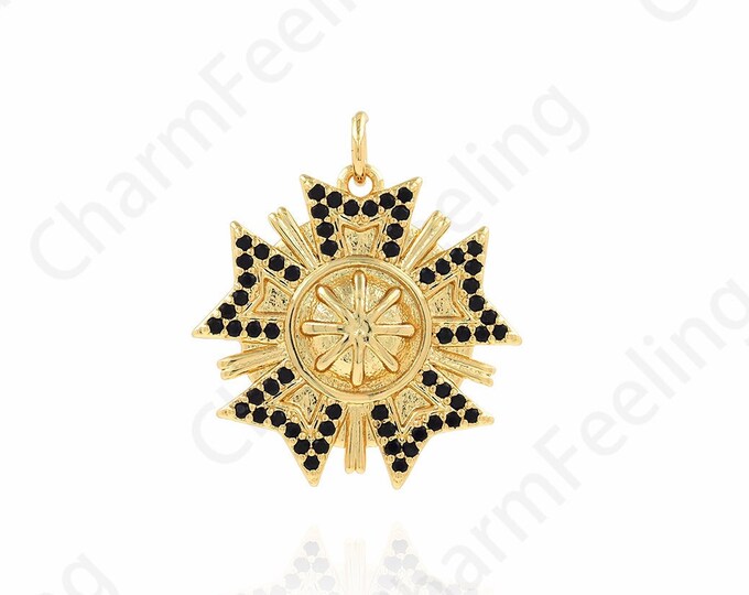 Micro-pavé CZ Sunshine Necklace, 18K Gold Filled Sun Pendant, Sun Burst Pendant, Sun Charm, DIY Jewelry Accessories, 22x25x2mm