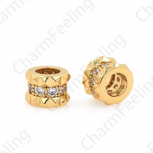 Micropave CZ  Cylinder spacer Beads,Large Hole bead,Cubic Zirconia Gold Spacer Beads 9.5x7mm, hole 5mm