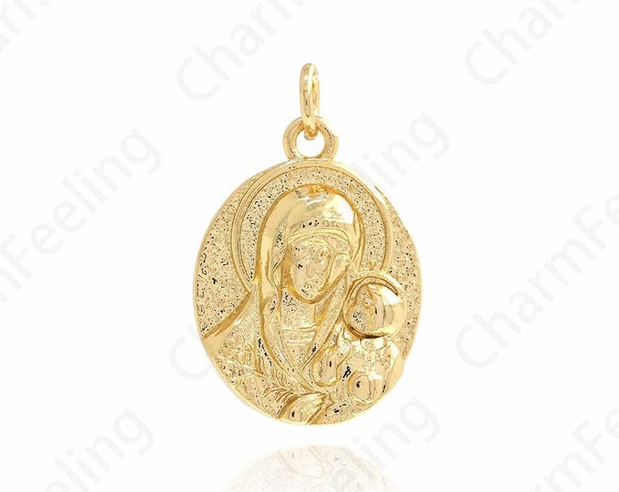 Oval Charm, 18K Gold Filled Mother Charm, Baby Pendant, Mother Love Charm, DIY Jewelry Supplies, 23x15.5x3.8mm
