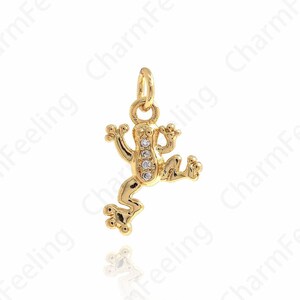 Frog Pendant, 18K Gold Filled Animal Charm, Micro Pave CZ Frog Charm, DIY Jewelry Supplies, 18.5x11x2.3mm