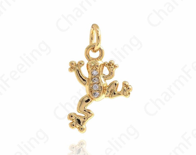 Frog Pendant, 18K Gold Filled Animal Charm, Micro Pave CZ Frog Charm, DIY Jewelry Supplies, 18.5x11x2.3mm