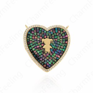 Girl Pendant,Kids Pendant,Micropavé CZ Heart Pendant, 18K Gold Filled Heart Necklace,Girl Pendant, 35x34x4mm