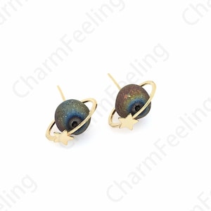 Saturn Earring, Round Earrings, Micropavé CZ Earring Accessories, 18K Gold Filled Pierced Earrings, DIY Earring Accessories，14x8mm