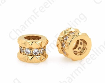 Micropave CZ  Cylinder spacer Beads,Large Hole bead,Cubic Zirconia Gold Spacer Beads 9.5x7mm, hole 5mm