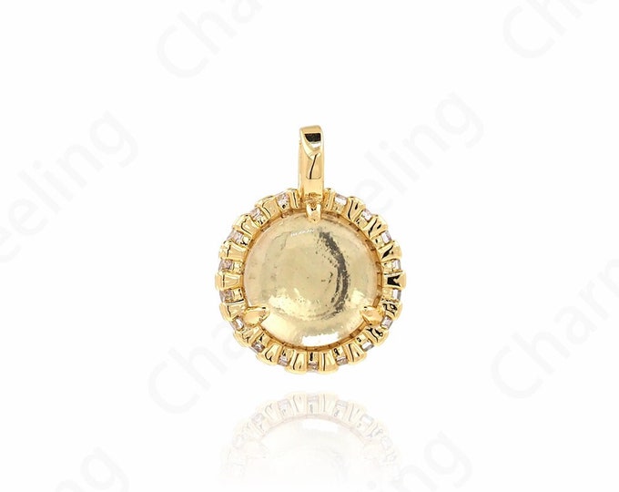 Micropavé CZ Disc Necklace,Round Charm, 18K Gold Filled Round Coin Pendant, Coin Pendant, DIY Jewelry Accessories,14x10.5x4mm