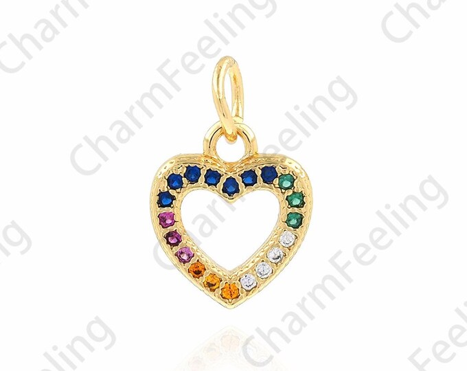 18K Gold Filled Heart Pendant, Love Charm, Heart Charm, Micropavé CZ Love Necklace,DIY Jewelry Accessories, 9.7x13.5x1.5mm