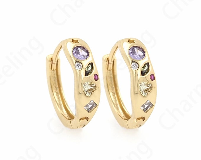 Round Pendants,Micropave CZ Gold Earrings,18K Gold Filled Round Earrings,Dainty Earring Charm,DIY Jewelry Accessories 15.5x14.7x4.4mm