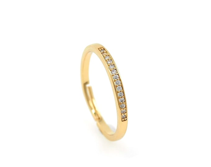 MicroPavé CZ Daily Ring, 18K Gold Filled Minimalist Thin Ring, Adjustable Ring, Daily Ring, Gold Open Ring, Simple Charm