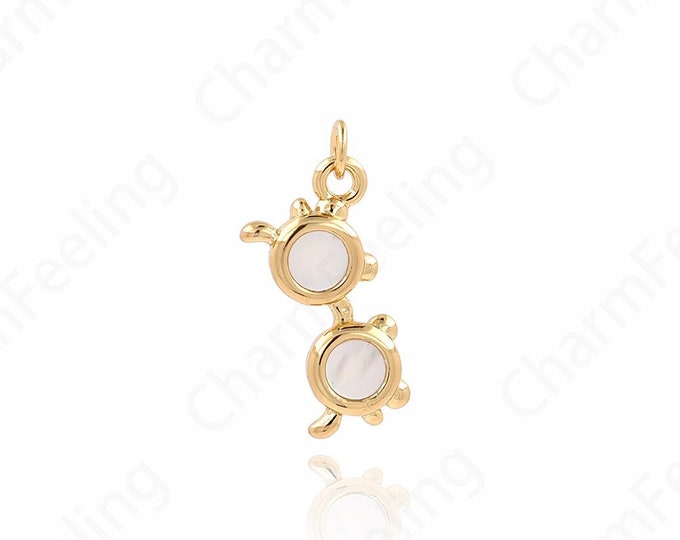 Eyeglasses Pendant, 18K Gold Filled Eyeglasses Charm, Shell Necklace, Shell Charm, DIY Jewelry Supplies, 21.5x9x2mm