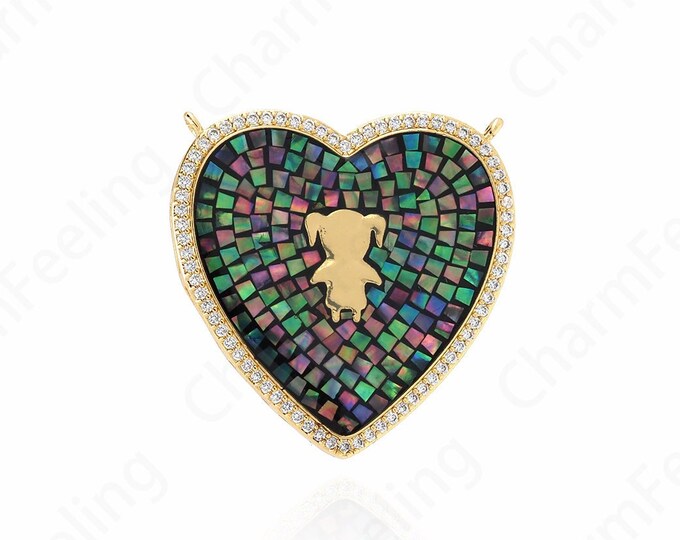 Girl Pendant,Kids Pendant,Micropavé CZ Heart Pendant, 18K Gold Filled Heart Necklace,Girl Pendant, 35x34x4mm