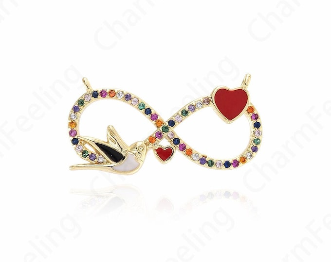 Enamel Charm,Heart Pendant,Bird Charm,Infinity Charm,18K Gold Filled Animal Charm,Micropavé CZ Heart Necklace,DIY Jewelry Supplies,27x14x3mm