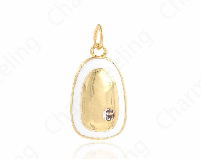 Oval Pendant, Micropavé CZ Enamel Charm, 18K Gold Filled Puffed Necklace, DIY Jewelry Supplies, 21x11x2.5mm