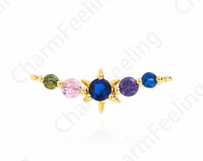 Star Pendant, 18K Gold Filled Bar Pendant, Micropavé CZ Polaris Charm, Curved Pendant, DIY Jewelry Supplies, 8x24.5x3mm