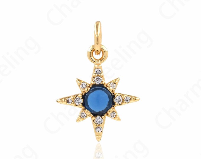 18K Gold Filled Star Necklace, Micropavé CZ Star Charm, Polaris Charm, Starburst Charm, DIY Jewelry Accessories, 17x12x3mm