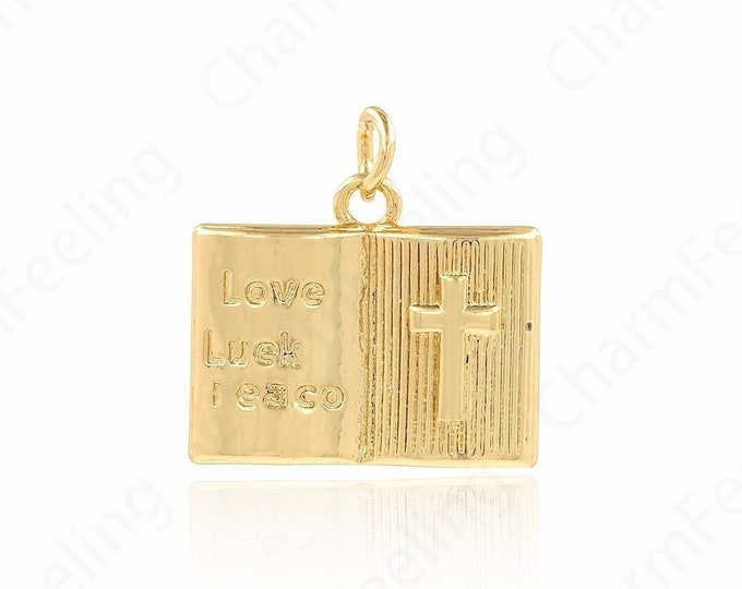 Bible Charms, Book Necklace, 18K Gold Filled Book Charm, Bible Necklace, Book Pendant, DIY Jewelry Supplies, 18.5x19x3mm