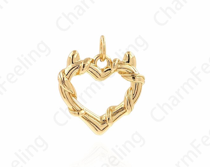 Heart Necklace, 18K Gold Filled Hollow Heart Pendant, Heart Charm, Minimalist Charm, DIY Jewelry Making Accessories 17x18.4x2.5mm