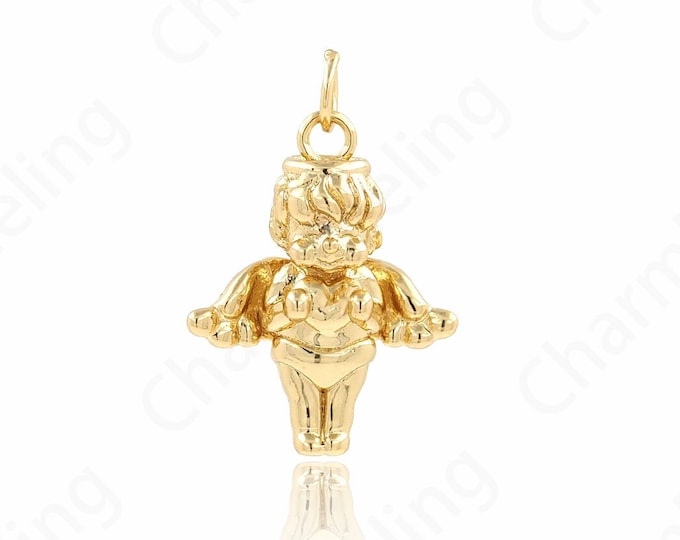 Wings Charm, Cupid Pendant, 18K Gold Filled Angel Charm, Flying Necklace, DIY Jewelry Supplies, 23x16.7x6.2mm