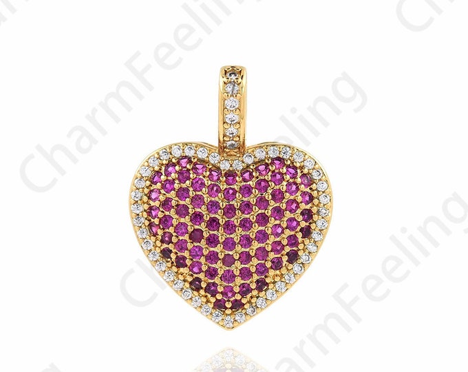 Micropavé CZ Love Necklace, 18K Gold Filled Crystal Heart Pendant, Crystal Charm, Love Charm, DIY Jewelry Accessories,23x18x3.5mm