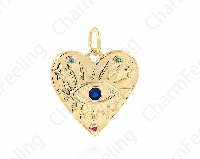 Love Pendant, Heart Pendant, Eye Charm, 18K Gold Filled Eye Charm, Love Necklace, DIY Jewelry Supplies,15.6x18.3x2mm