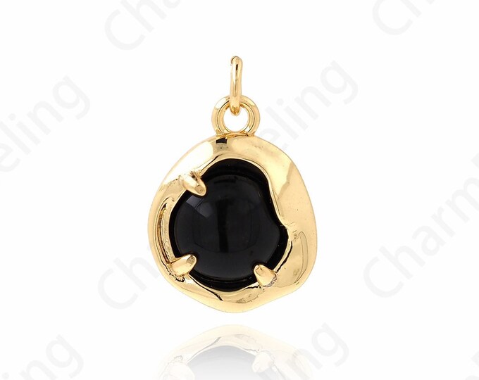 Round Charm, 18K Gold Filled Round Pendant, Micropavé CZ Round Charm, Ball Pendant, DIY Jewelry Supplies, 16.5x11x4mm