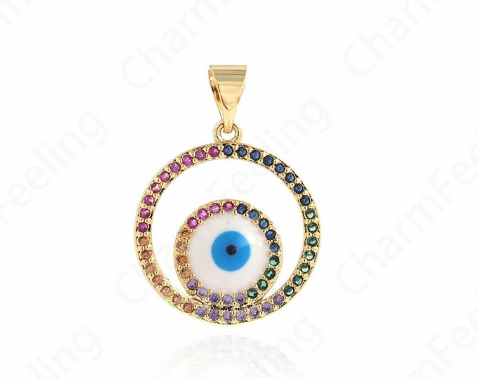 Gold Eye Pendant,Round Eye Necklace, 18K Gold Filled Good Luck Pendant Micropavé CZ Eye Pendant Eye Pendant, 8x23x3mm