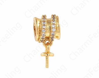 MicroPavé CZ Cylindrical Spacer Beads, 18K Gold Filled Round Beads, Wholesale Beads, Bracelet Assembly Accessories, 15.2x7.4x7.4mm